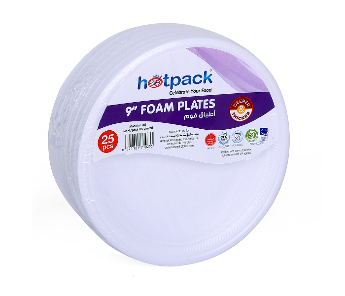 Hotpack RFP9B Pack of 25 Pieces 9 Inch Round Foam Plate - White - Zoom Image 1