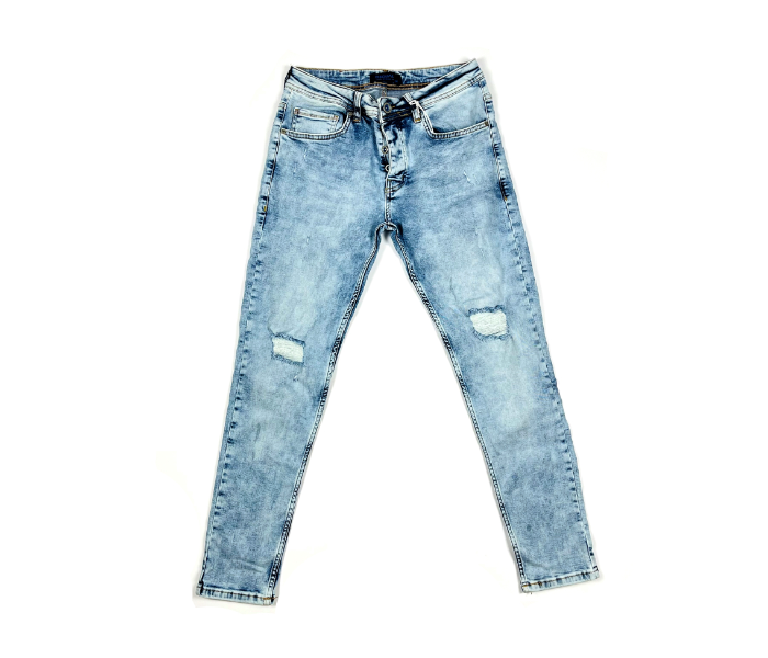 Faded 33 Sized Ripped Skinny Jeans For Men - Blue - Zoom Image 3