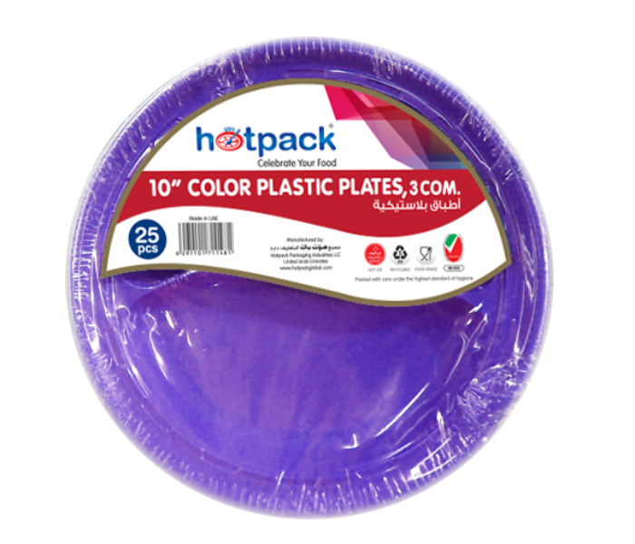 Hotpack HSMCPP103CHP Pack of 25 Pieces 10 Inch 3 Division Coloured Plastic Plates - Zoom Image 3