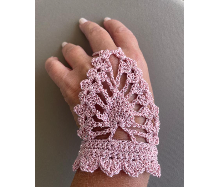 Crochet Handmade Set of 2 Piece Fingerless Gloves - Sparkly Pink - Zoom Image 10