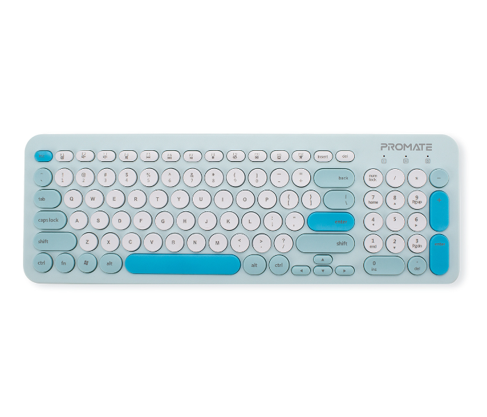 Promate Ergonomic Retro English Wireless Keyboard and Mouse Combo - Blue - Zoom Image 1