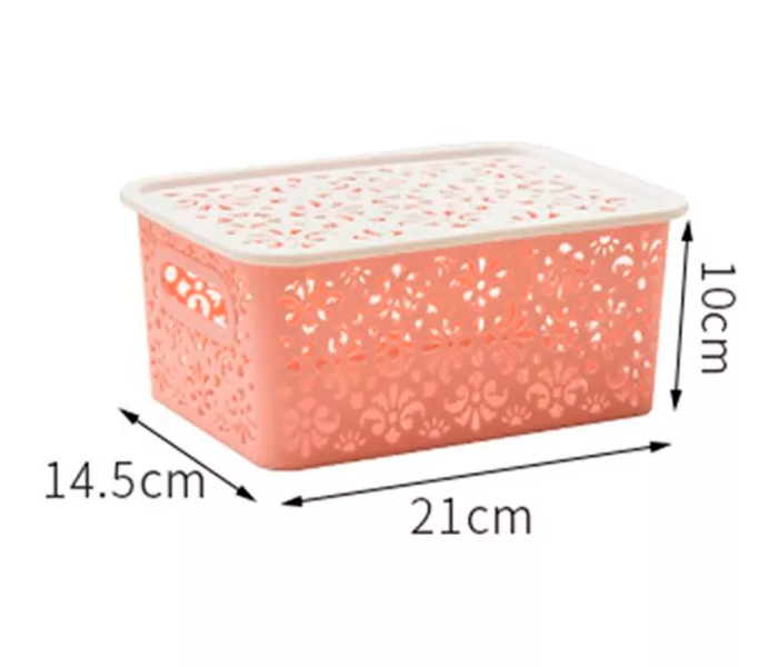 Small Nordic Powder With Lid Hollow Plastic Storage Basket - Pink - Zoom Image 2