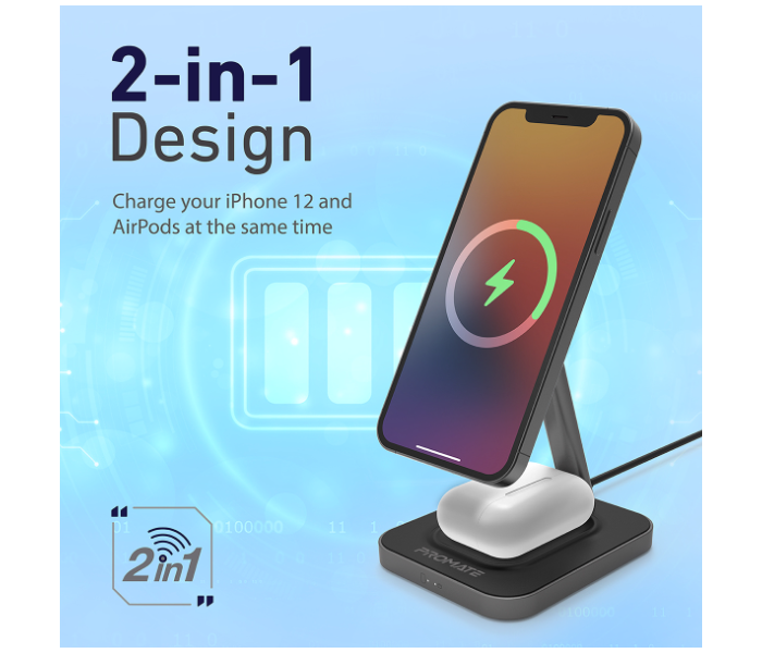 Promate 2-in-1 Mag-Safe 15Watts Fast Magnetic Wireless Charger for iPhone 12 - Grey - Zoom Image 7