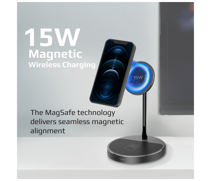 Promate 3-in-1 Aluminum Alloy Mag-Safe 15Watts Fast Magnetic Wireless Charger for iPhone 12 - Gold - Zoom Image 3