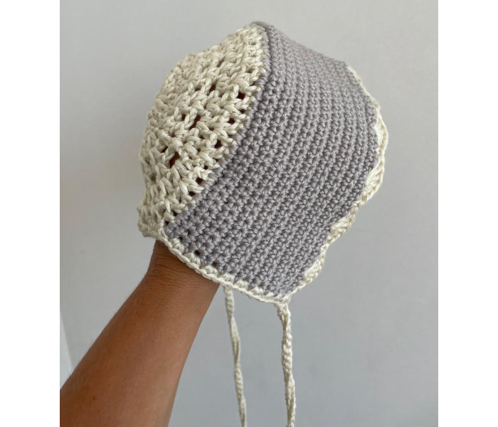 Crochet Handmade Baby Bonnet - Grey And Cream - Zoom Image 2