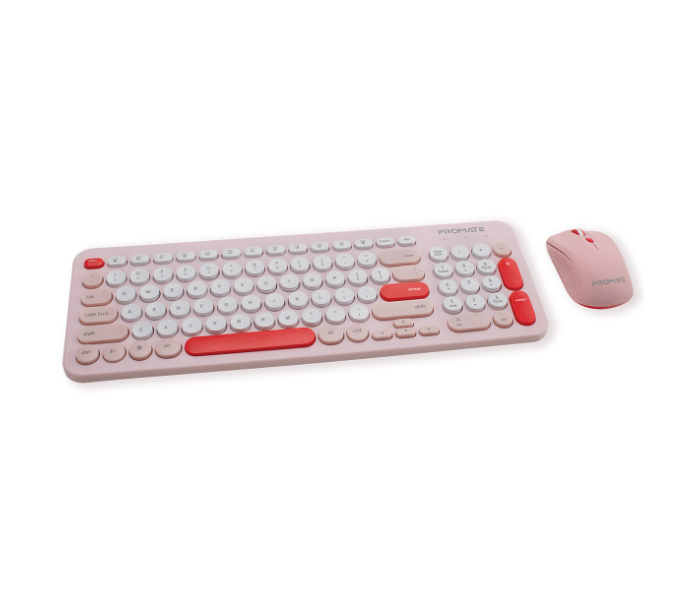 Promate Ergonomic Retro English Wireless Keyboard and Mouse Combo - Pink - Zoom Image 2