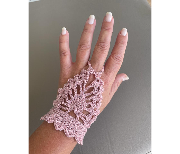 Crochet Handmade Set of 2 Piece Fingerless Gloves - Sparkly Pink - Zoom Image 7