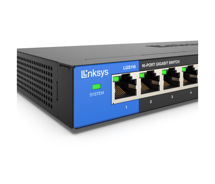 Linksys LGS116 Business Switch 16 Port Business Desktop Gigabit Switch - Black - Zoom Image 3