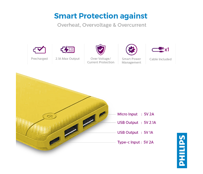 Philips DLP1710CY/97 10000 mAh Ultra-Compact Portable Power Bank - Yellow - Zoom Image 4