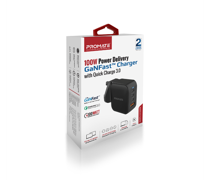 Promate 100Watts GaN Power Delivery Ports and Short-Circuit Protection Dual USB-C Charger - Black - Zoom Image 7