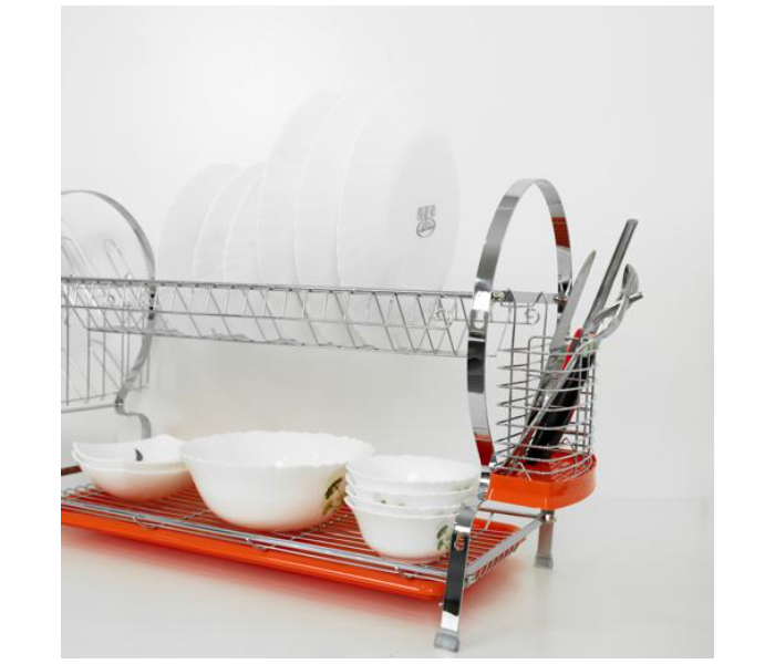 Delcasa DC2398 2 Layer Wall Hanging Dish Rack - Silver and Red - Zoom Image 2