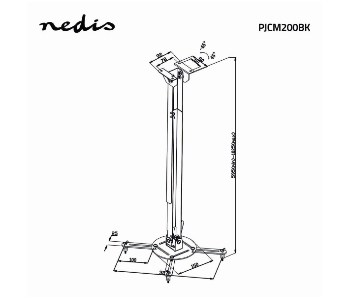 Nedis PJCM200BK 10 kg Full Motion Expandable Projector Mount - Black - Zoom Image 4