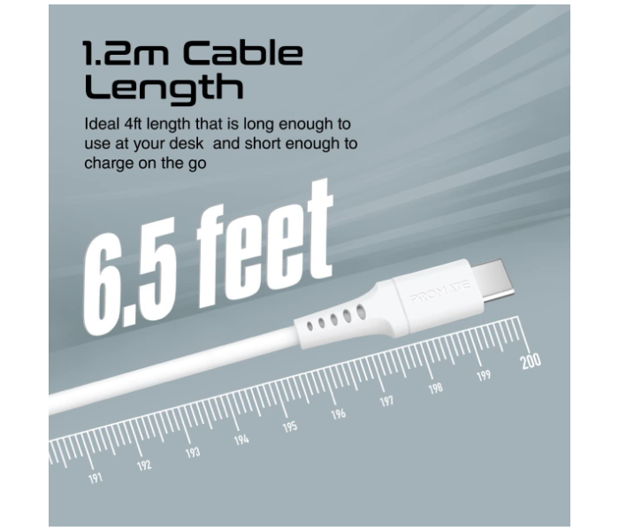 Promate 2Meter Fast-Charging USB-C Cable - White - Zoom Image 4