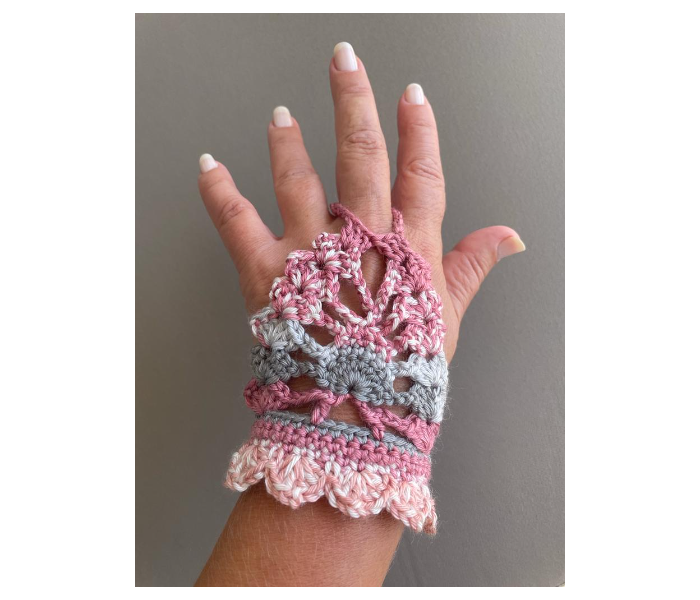 Crochet Handmade Fingerless Gloves - Pink And Grey - Zoom Image 5