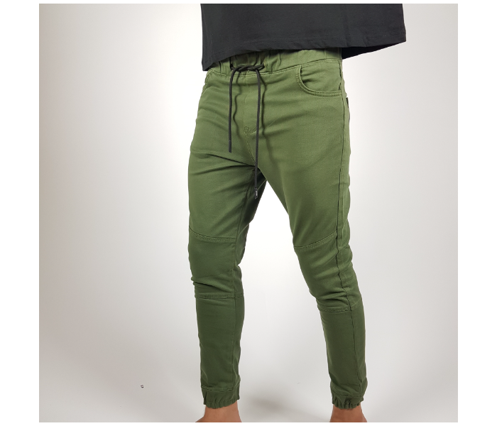 Cotton Lace Up Medium Jogger Pants for Men - Military Green - Zoom Image 1