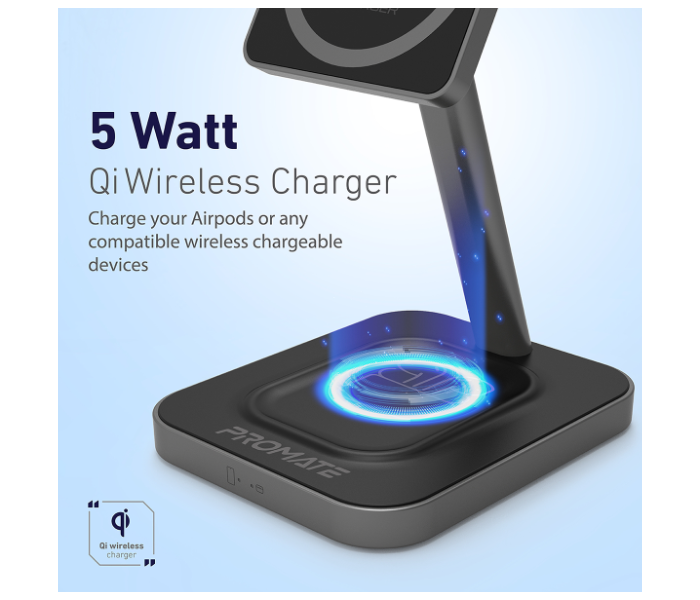 Promate 2-in-1 Mag-Safe 15Watts Fast Magnetic Wireless Charger for iPhone 12 - Grey - Zoom Image 3