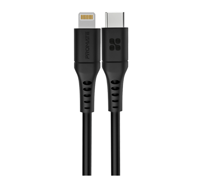 Promate 20Watts 1.2 Meter Ultra-Fast Charging Type-C to Lightning Cable - Black - Zoom Image