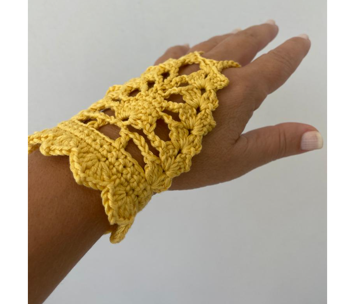 Crochet Handmade Set of 2 Piece Fingerless Gloves - Yellow - Zoom Image 1