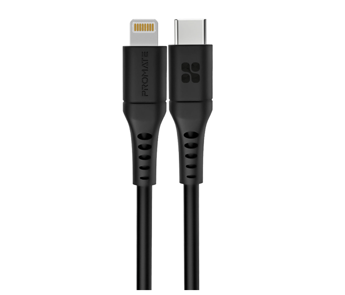 Promate 3 Meter 20Watts Fast Charging USB-C to Lightning Cable - Black - Zoom Image