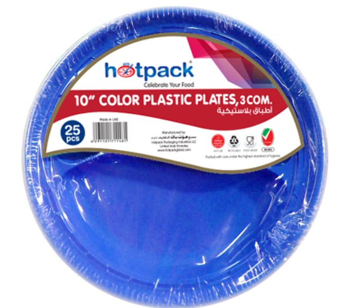 Hotpack HSMCPP103CHP Pack of 25 Pieces 10 Inch 3 Division Coloured Plastic Plates - Zoom Image 4