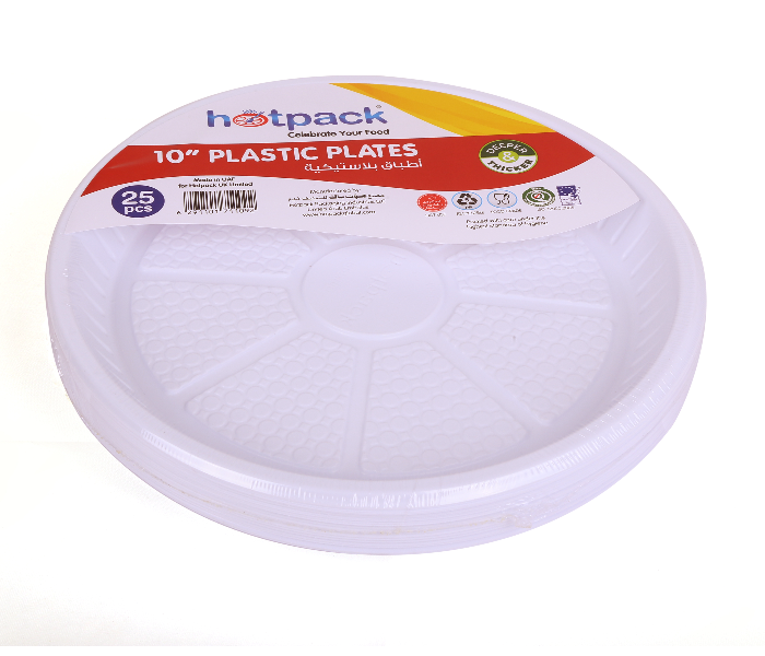 Hotpack Disposable White Round Foam Plate 10 inch ,25 Pieces