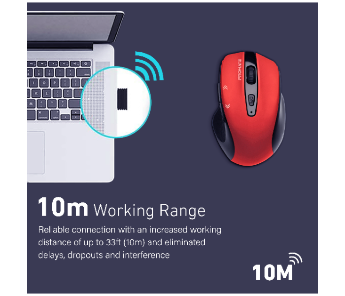 Promate 1600DPI Wireless Mouse - Red - Zoom Image 2