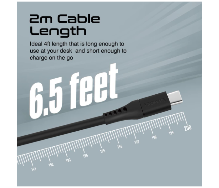 Promate 2Meter Fast-Charging USB-C Cable - Black - Zoom Image 5