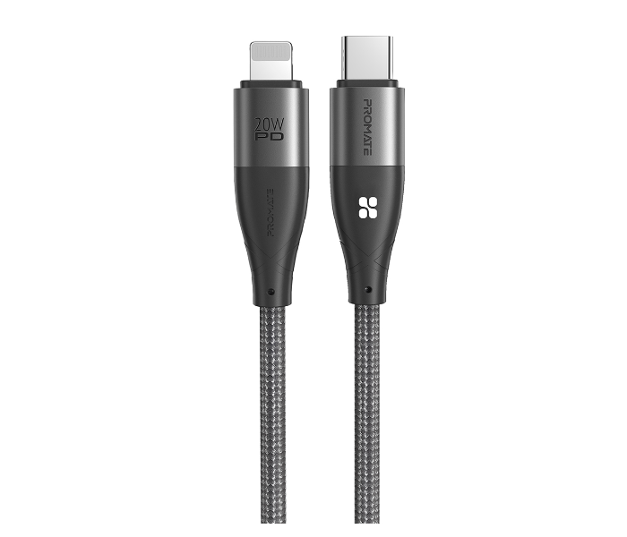 Promate Fast Charging 20Watts 1.2Meter Anti-Tangle USB-C to Lightning Cable - Grey - Zoom Image 1