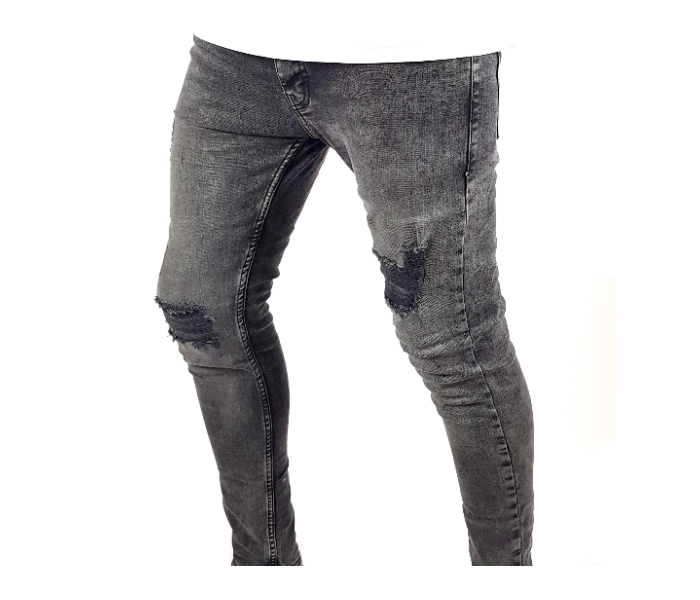 Faded 34 Sized Ripped Skinny Jeans For Men - Grey - Zoom Image 1