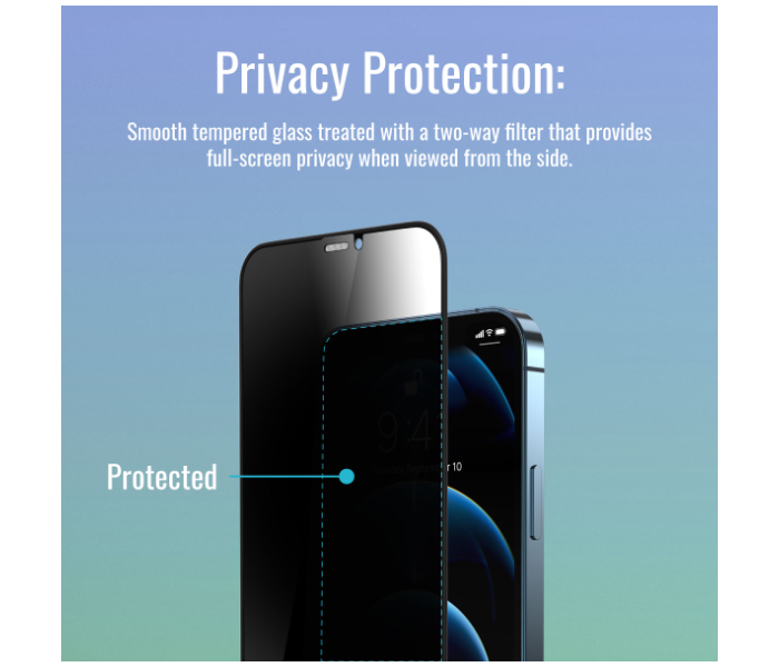 Promate Anti-Spy 3D Tempered Glass Privacy Screen Protector for iPhone 13 - Zoom Image 3