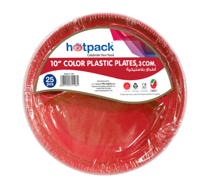 Hotpack HSMCPP103CHP Pack of 25 Pieces 10 Inch 3 Division Coloured Plastic Plates - Zoom Image 6