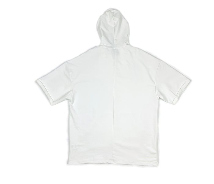 Solid Oversize Large Hoodie With Shorts Sleeves And Pocket For Men - White - Zoom Image 5