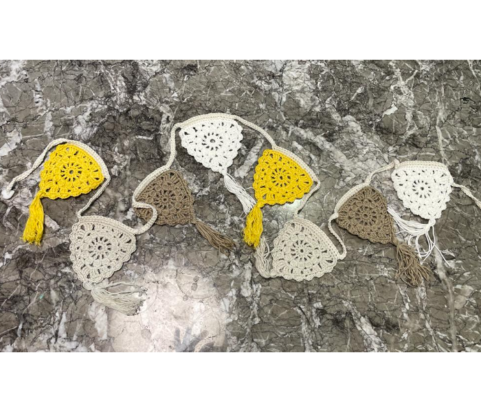 Crochet Handmade Bunting Triangles Wall Decoration - White and Yellow - Zoom Image 2