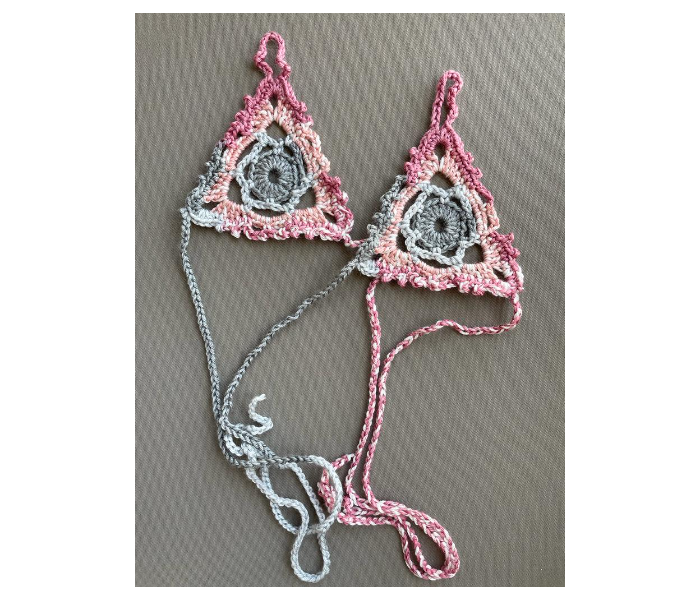 Crochet Handmade Set of 2 Piece Barefoot Sandals - Pink And Grey - Zoom Image 2