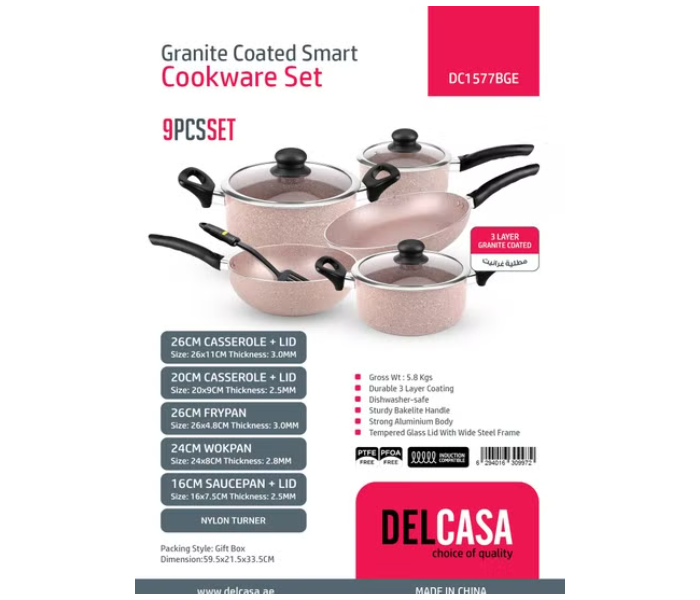 Delcasa DC1577BGE 9 Piece Granite Coated Aluminium Cookware Set - Beige - Zoom Image 2