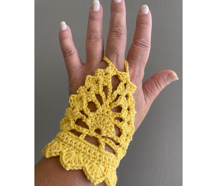 Crochet Handmade Set of 2 Piece Fingerless Gloves - Yellow - Zoom Image 4