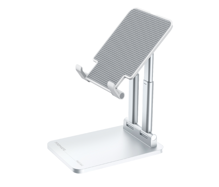 Promate Premium Aluminum Adjustable Height Anti-Slip Base and Foldable Tablet Stand Holder - White - Zoom Image 1