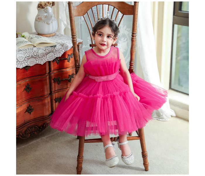 High Quality Multilayered Tulle Dress for 4-5 Aged Girls - Rose Red - Zoom Image