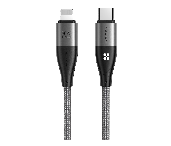 Promate Fast Charging 20Watts 1.2Meter Anti-Tangle USB-C to Lightning Cable - Black - Zoom Image 1