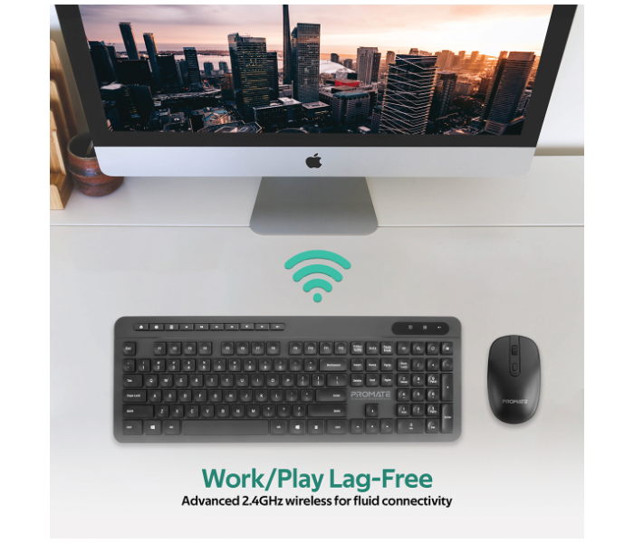 Promate USB-C Wireless Ergonomic Keyboard and Mouse Combo - Black - Zoom Image 3