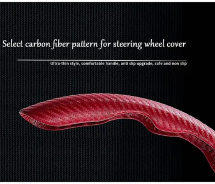 Generic Non Slip New Carbon Fiber Steering Pattern Wheel Cover - Red - Zoom Image 5