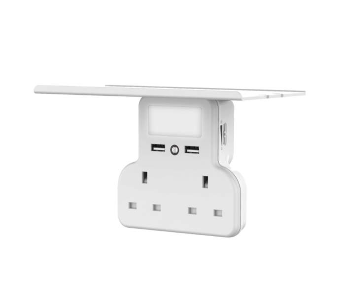 Promate Dual 3250Watts AC Outlets Sensor LED Night Light 5-in 1 Wall Mount Charging Station UK - White - Zoom Image 1