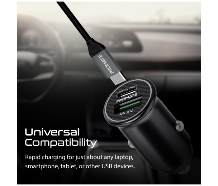 Promate 60Watts USB-C Fast Car Charger - Black - Zoom Image 3