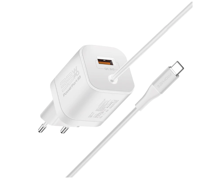 Promate 1.5Meter Premium 33Watts USB-C Charger EU - White - Zoom Image 1