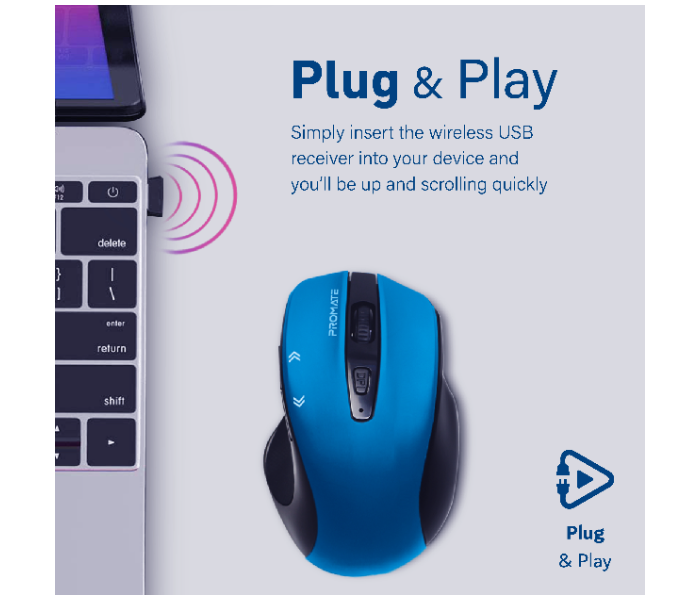 Promate 1600DPI Wireless Mouse - Blue - Zoom Image 5