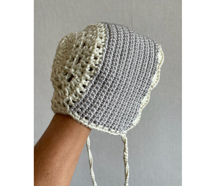 Crochet Handmade Baby Bonnet - Grey And Cream - Zoom Image 4