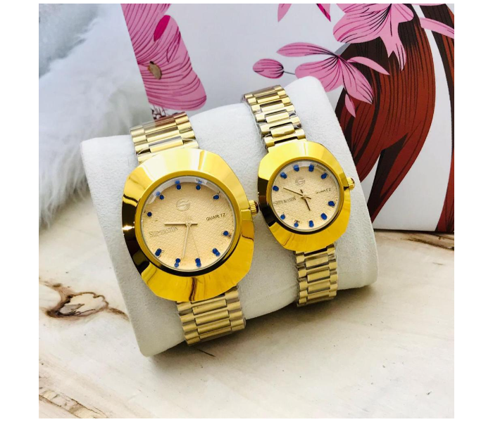 Zen Modo Radel 110 Set of 2 Piece Happy Romantic Couple Analog Watch - Golden - Zoom Image