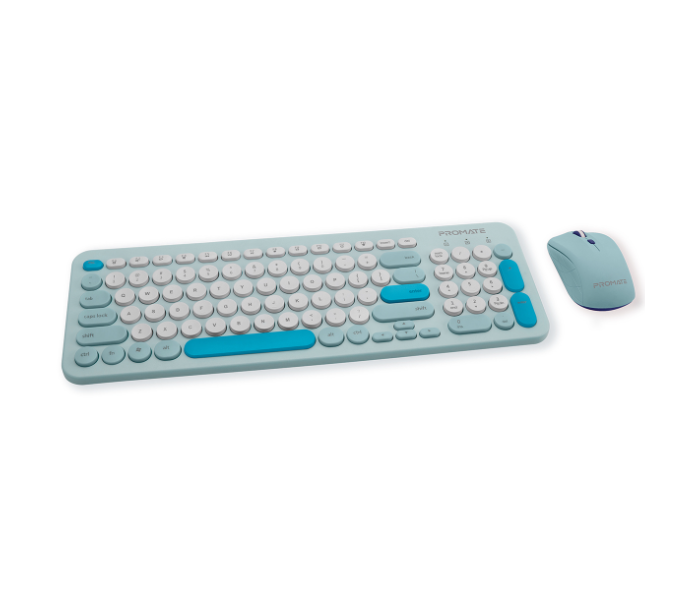 Promate Ergonomic Retro English Wireless Keyboard and Mouse Combo - Blue - Zoom Image 2