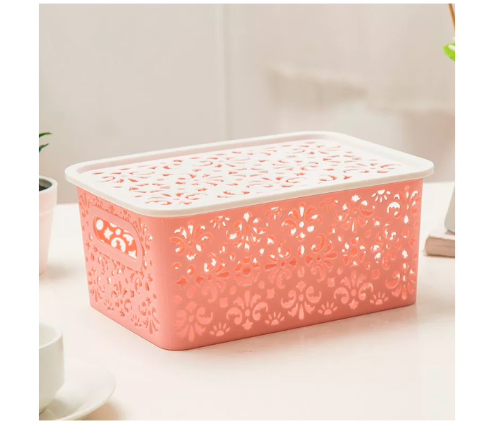 Small Nordic Powder With Lid Hollow Plastic Storage Basket - Pink - Zoom Image 1