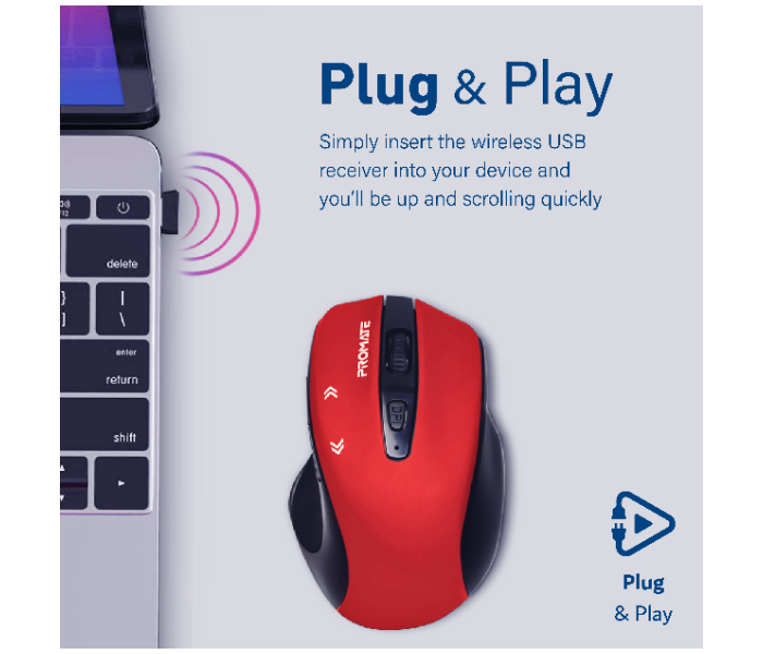 Promate 1600DPI Wireless Mouse - Red - Zoom Image 6